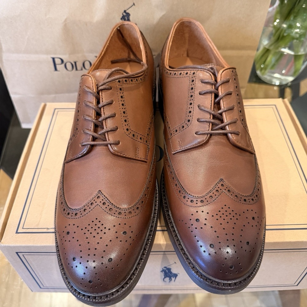 Polo Ralph Lauren Asher Wingtip Brogue Oxford Dress Shoe Men's 13D Brown NIB